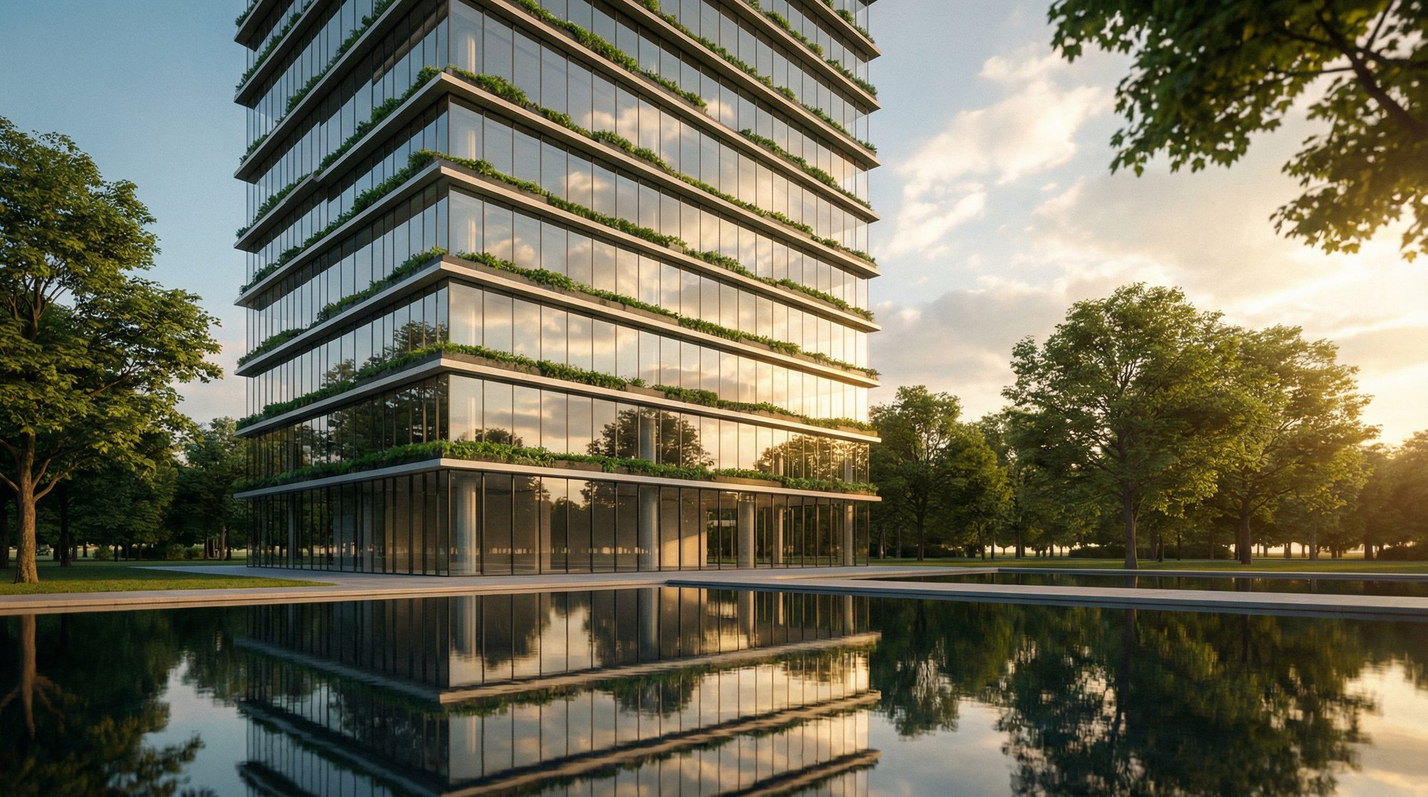 Modern sustainable building with vertical gardens
